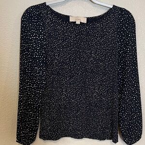 LOFT Navy and White Dotted Blouse